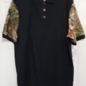 Cabela's NEW Men's Polo Shirt Black  Camouflage Sleeves Size LG